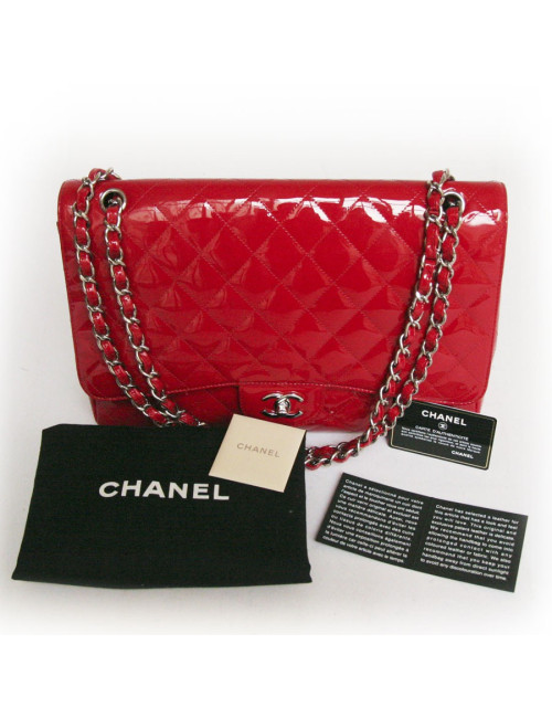 Sac maxi jumbo  CHANEL cuir verni rouge