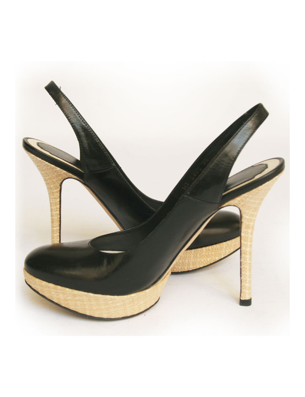 Sandales hautes DIOR  cuir noir et rafia