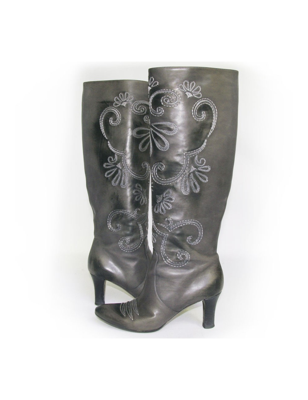 Bottes BOTTEGA VENETA T38.5 cuir gris brodé