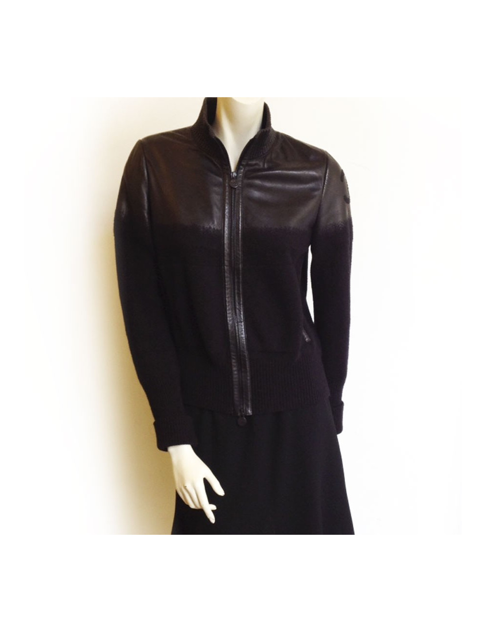 Blouson CHANEL cuir et laine noir