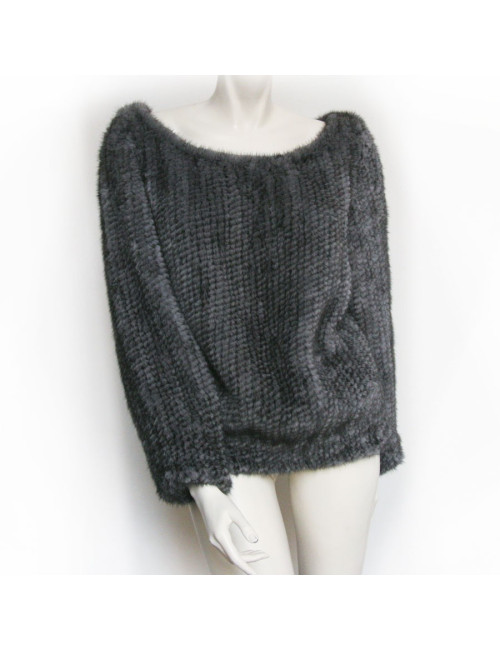 Pull large  T U  vison tricoté gris perle