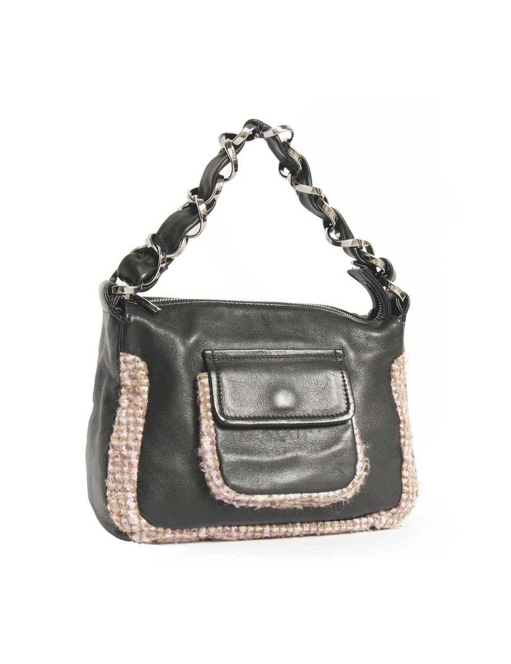 Sac CHANEL en cuir noir et tweed