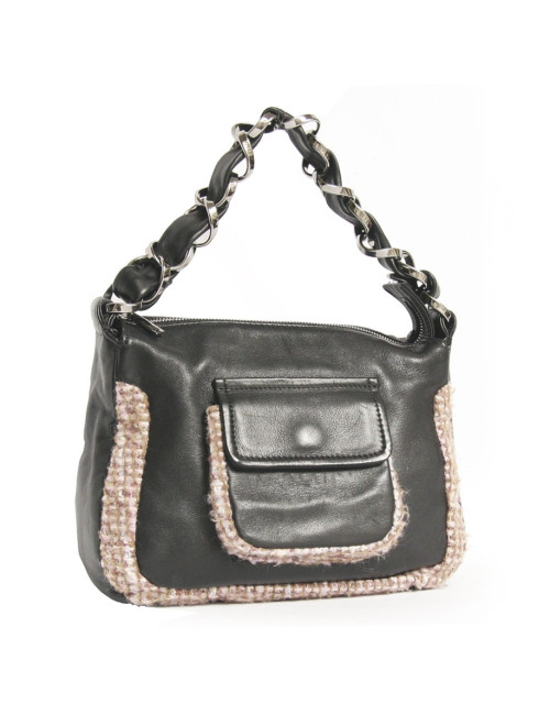 Sac CHANEL en cuir noir et tweed