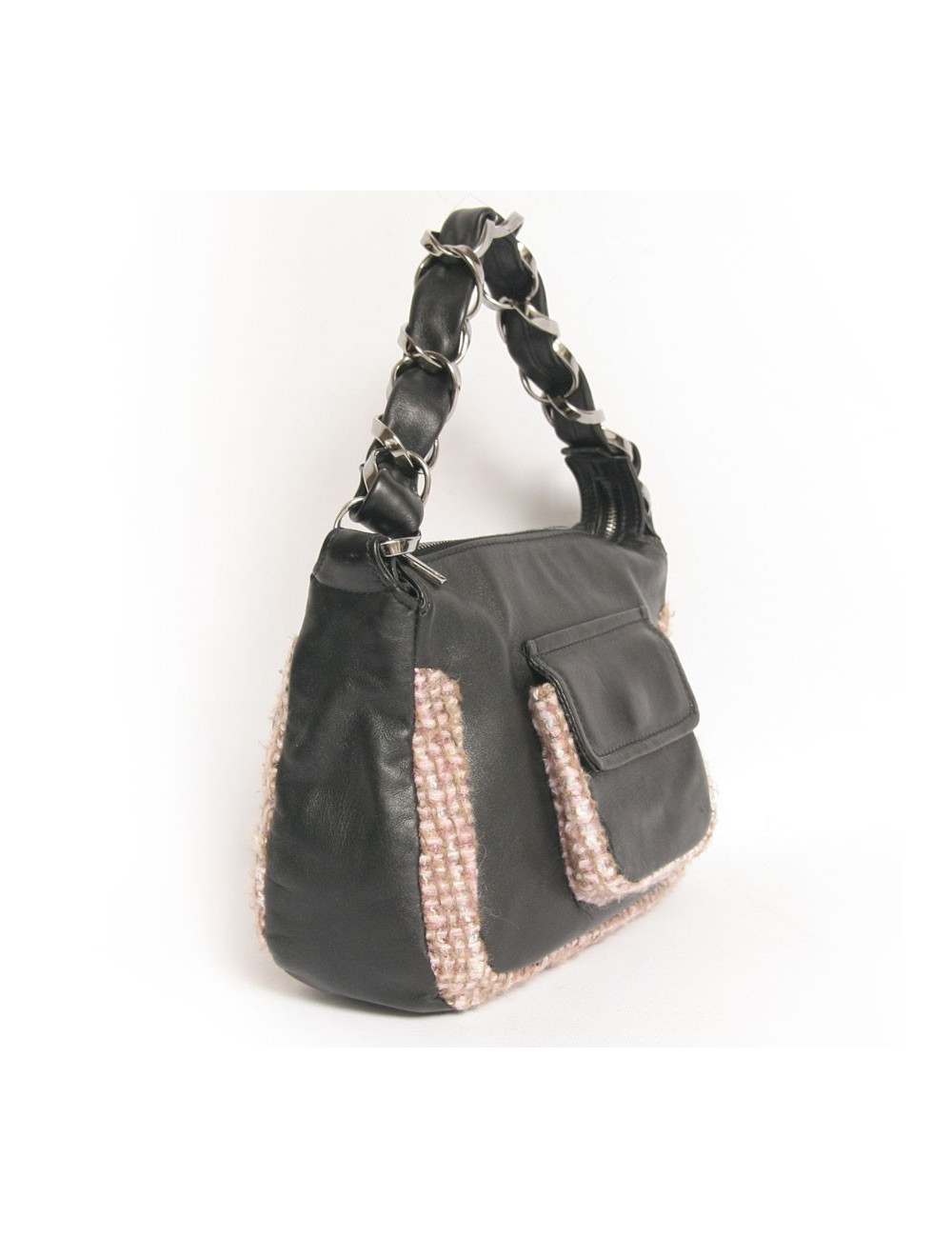 Sac CHANEL en cuir noir et tweed