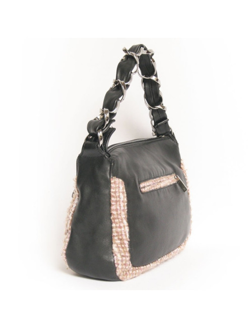 Sac CHANEL en cuir noir et tweed