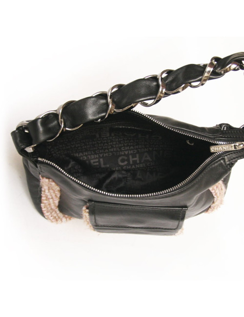 Sac CHANEL en cuir noir et tweed