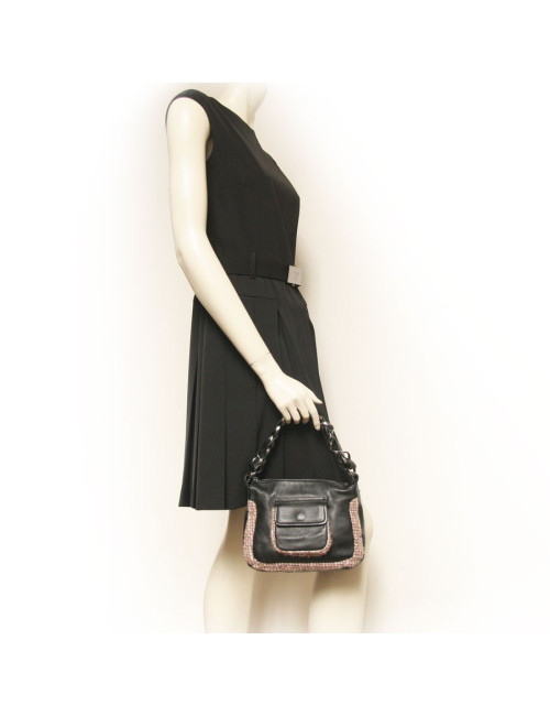 Sac CHANEL en cuir noir et tweed