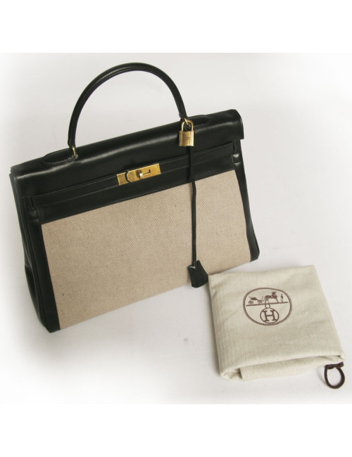 Kelly 35 HERMES toile et cuir noir