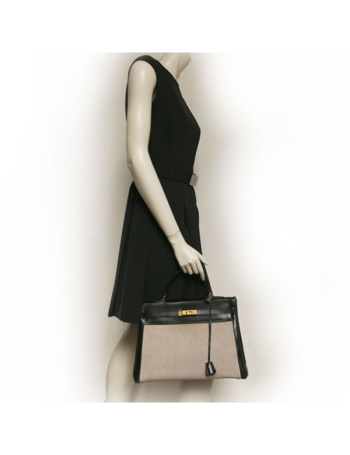 Kelly 35 HERMES toile et cuir noir