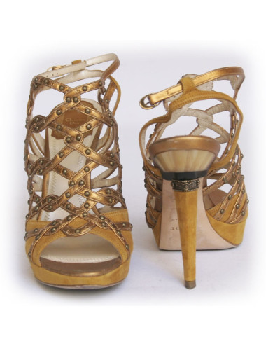 Sandales DIOR T 37.5 veau velours ocre jaune 2