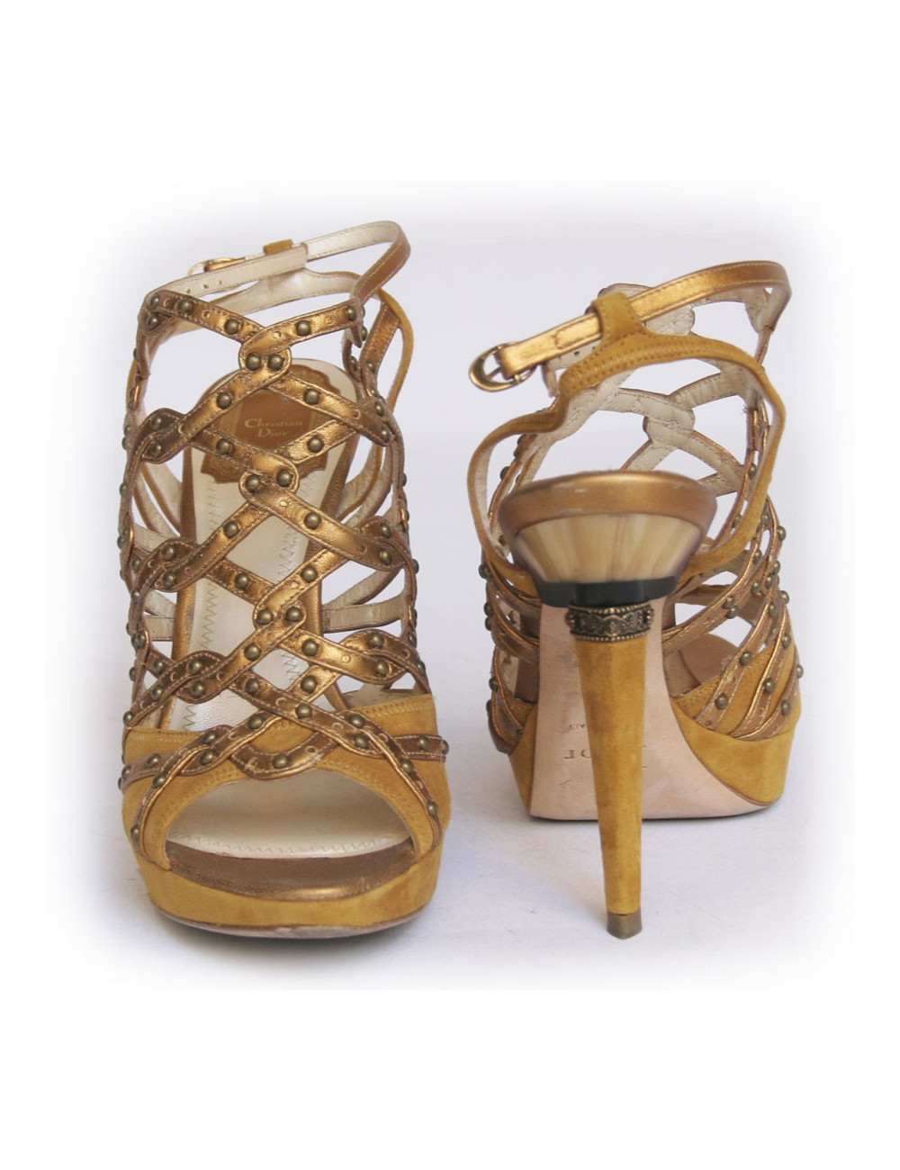 Sandales hautes DIOR T 37.5 veau velours ocre jaune