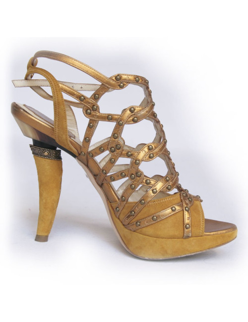 Sandales DIOR T 37.5 veau velours ocre jaune