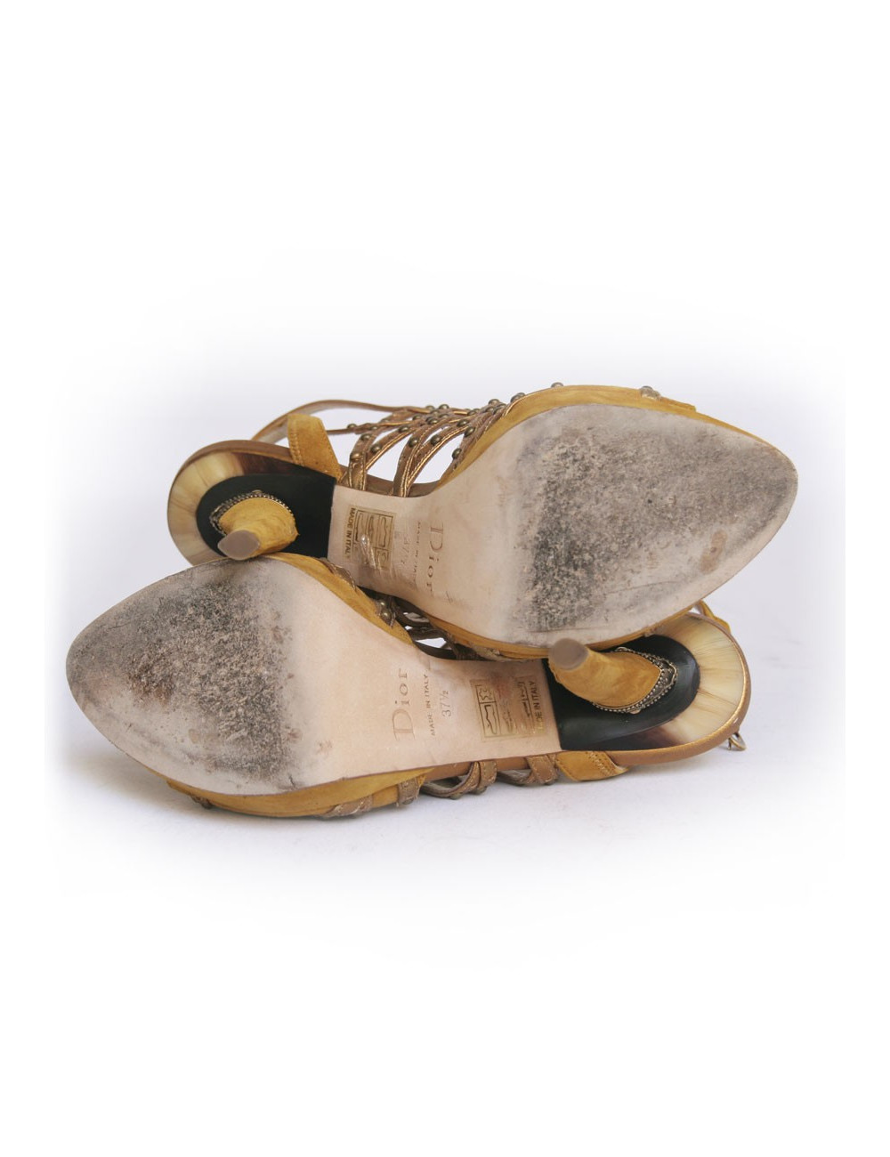 Sandales DIOR T 37.5 veau velours ocre jaune