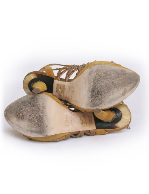 Sandales DIOR T 37.5 veau velours ocre jaune