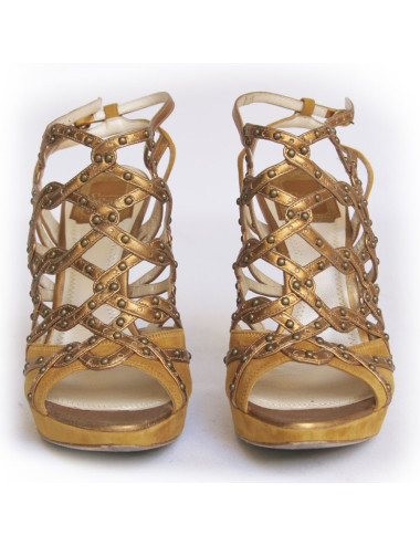 Sandales hautes DIOR T 37.5 veau velours ocre jaune