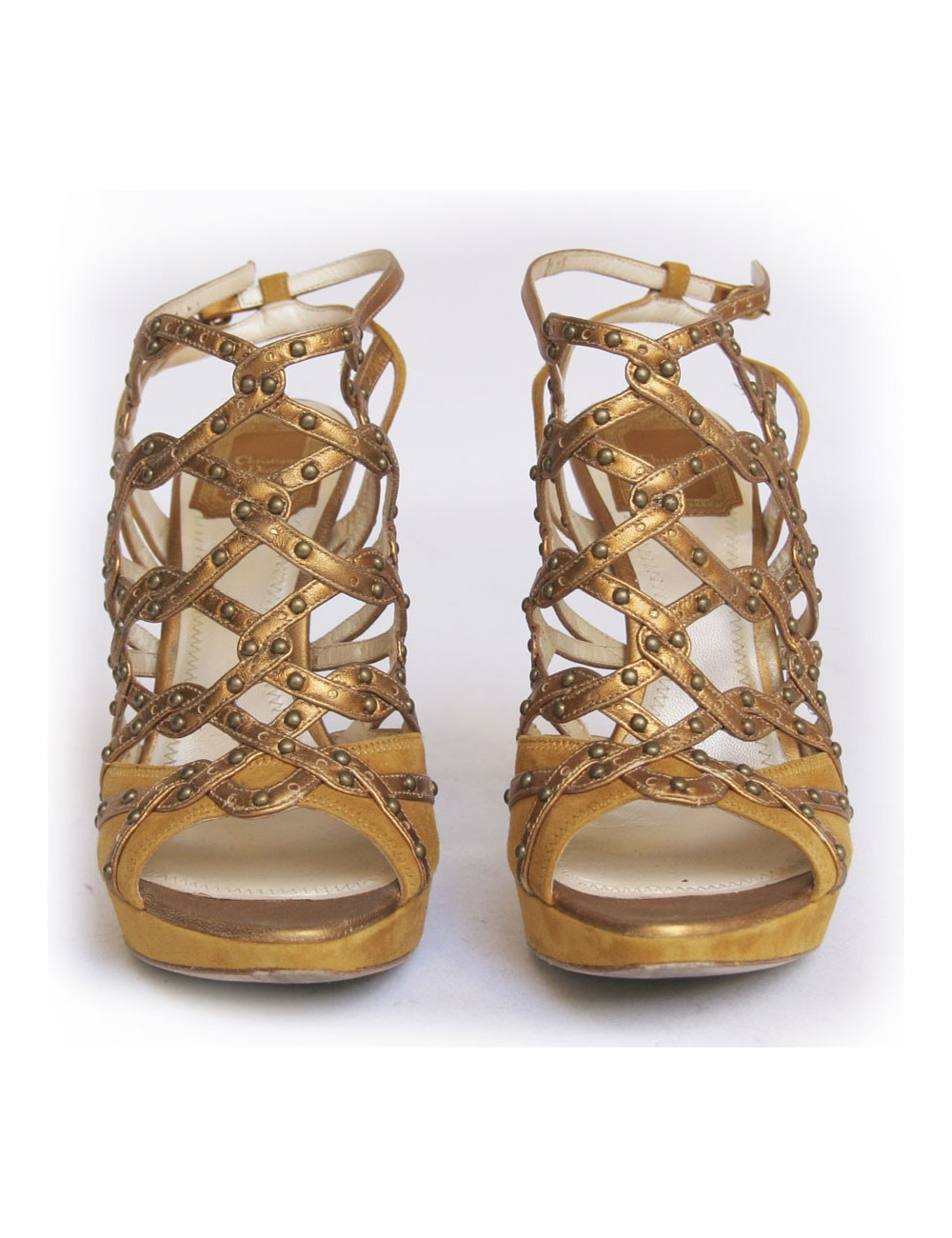 Sandales DIOR T 37.5 veau velours ocre jaune