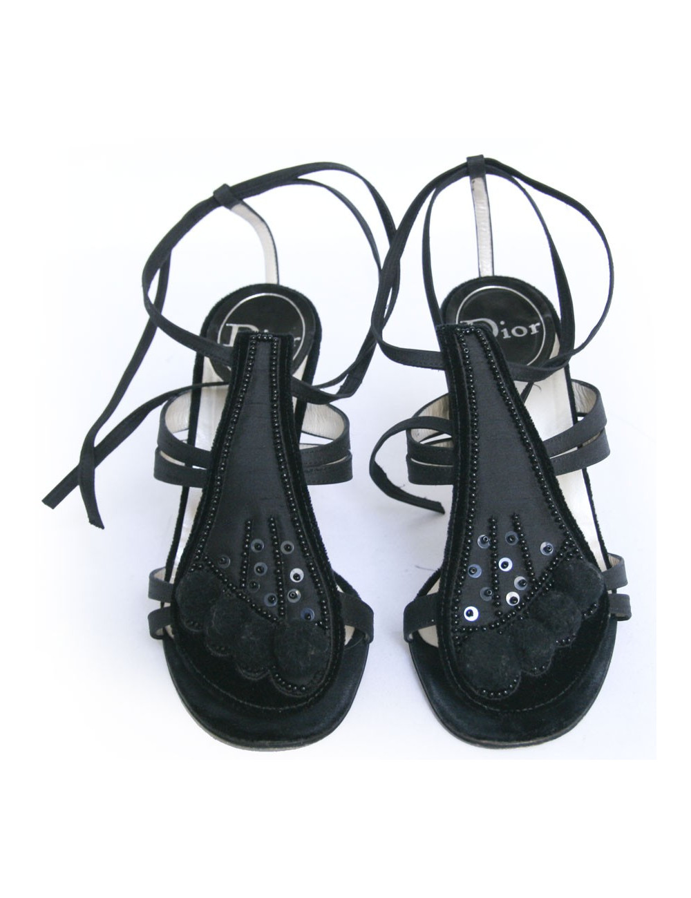 Sandales du soir DIOR  T 37.5 en satin de soie noire