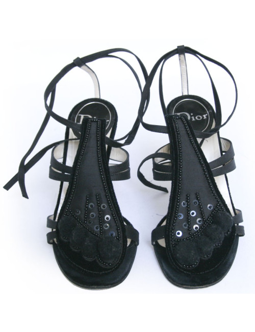 Sandales du soir DIOR  t 37.5 en satin de soie noire