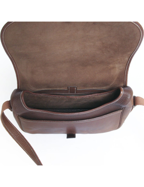 Besace "Nouméa" HERMES en cuir marron