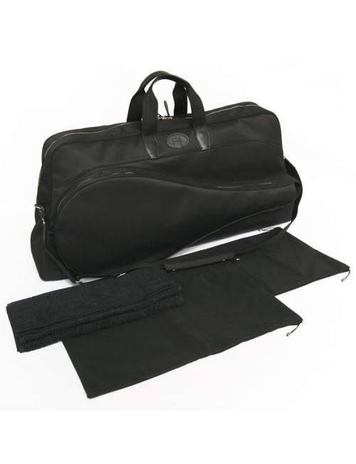 HERMÈS tennis bag in black chevron canvas with its towel