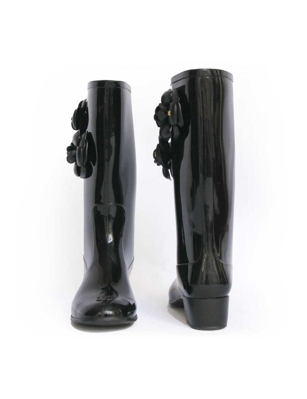 Bottes de pluie CHANEL T37 noires avec camélias