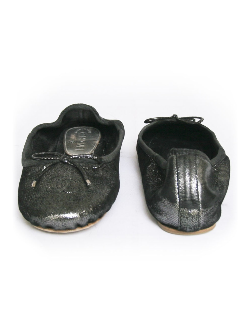 Ballerines CHANEL T 37  cuir lamé gris