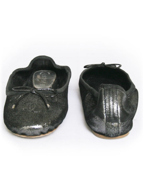 Ballerines CHANEL T 37  cuir lamé gris