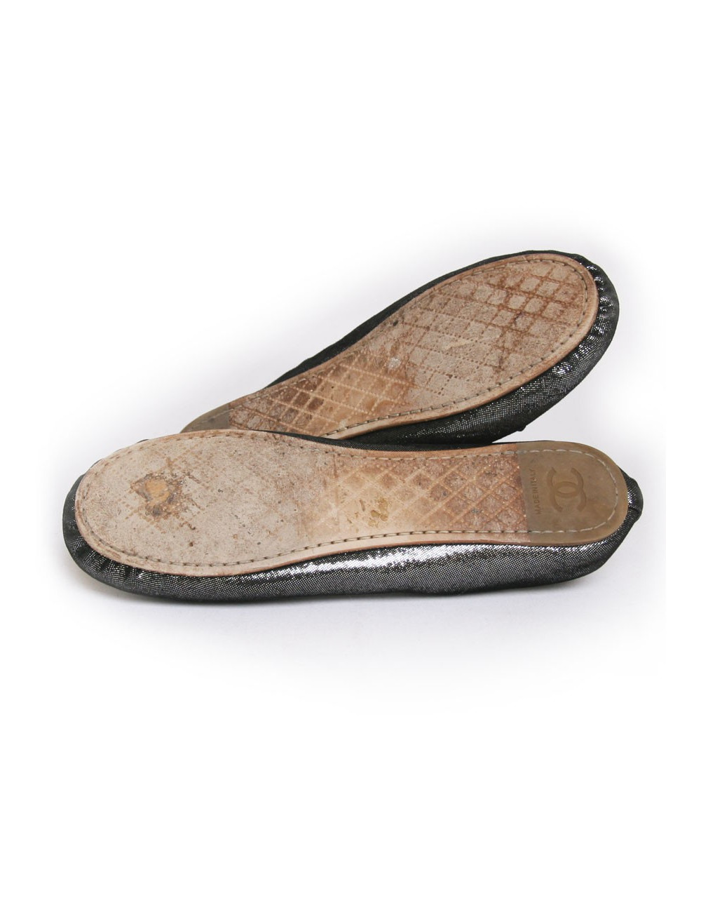 Ballerines CHANEL T 37  cuir lamé gris