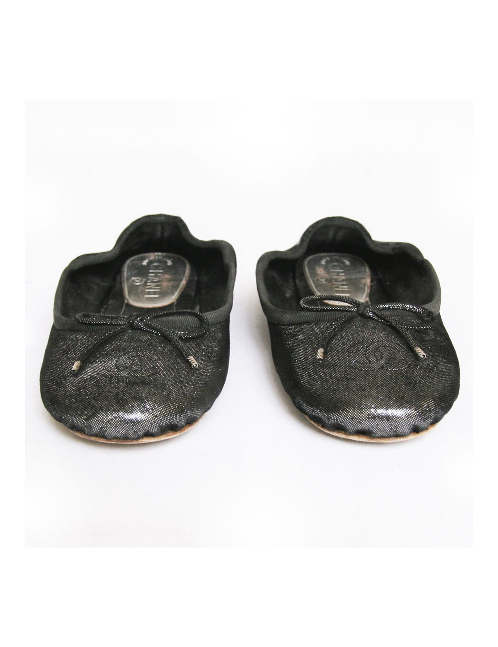 Ballerines CHANEL T 37  cuir lamé gris