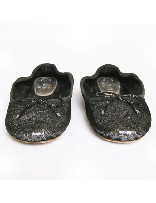 Ballerines CHANEL T 37  cuir lamé gris