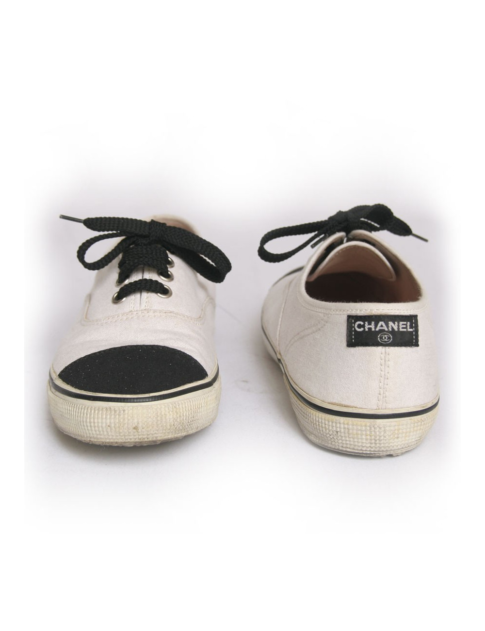 Tennis CHANEL t 37 toile blanc et noir