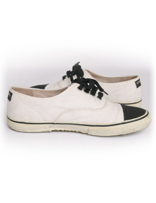 Tennis CHANEL t 37 toile blanc et noir