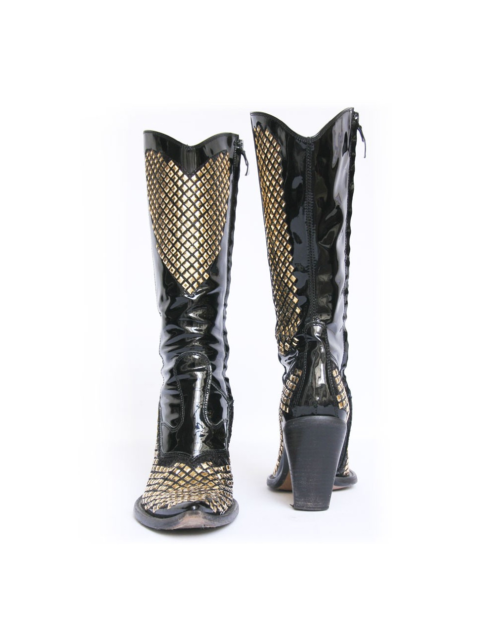 Santiags DAMY T37 en cuir verni et strass doré