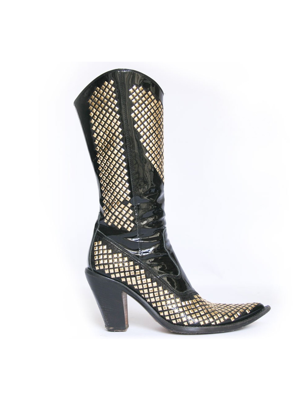 Santiags DAMY T37 en cuir verni et strass doré