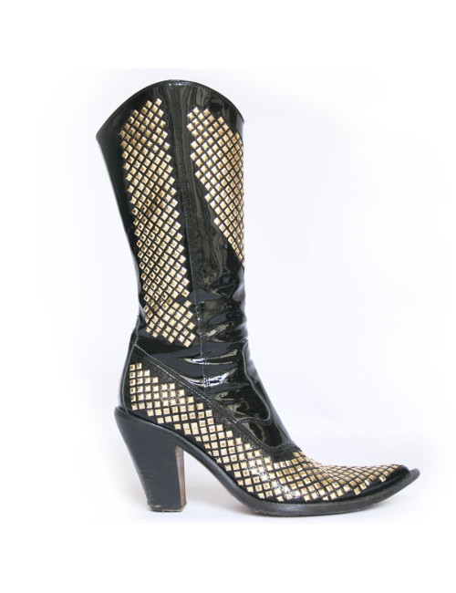 Santiags DAMY T37 en cuir verni et strass doré