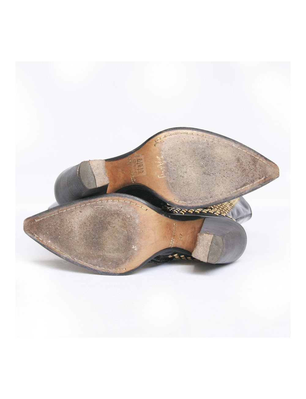 Santiags DAMY T37 en cuir verni et strass doré