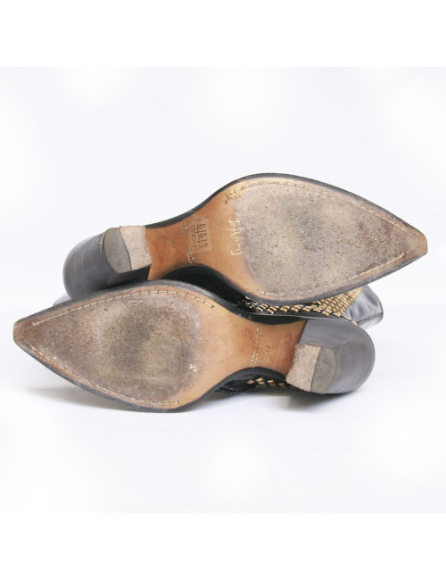 Santiags DAMY T37 en cuir verni et strass doré