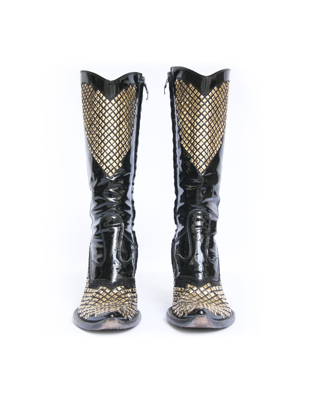 Santiags DAMY T37 en cuir verni et strass doré