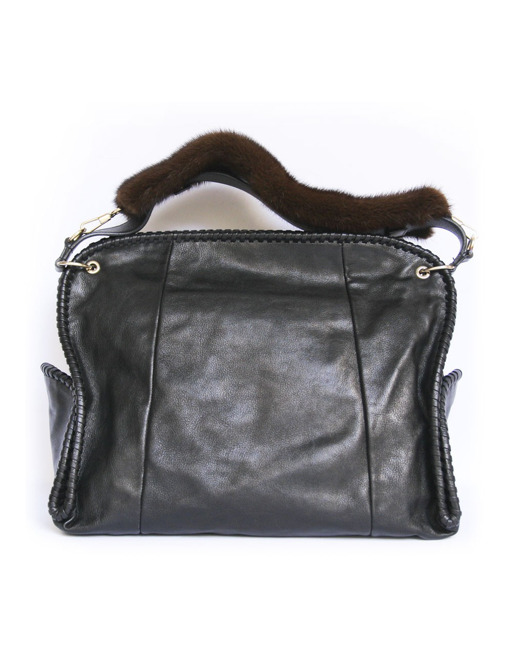 Sac cabas YVES SAINT LAURENT cuir noir et vison