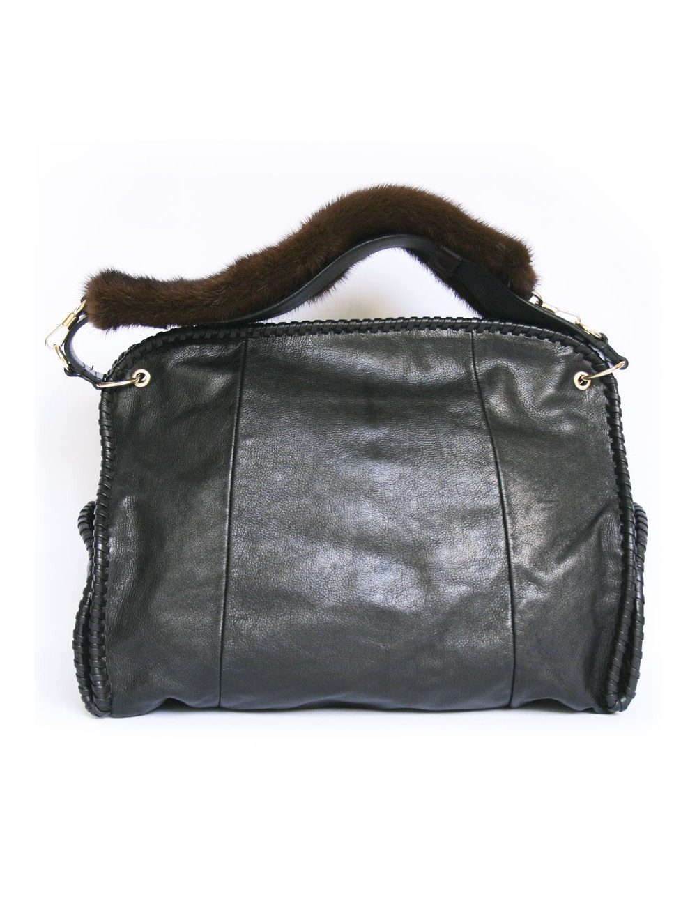 Sac cabas YVES SAINT LAURENT cuir noir et vison