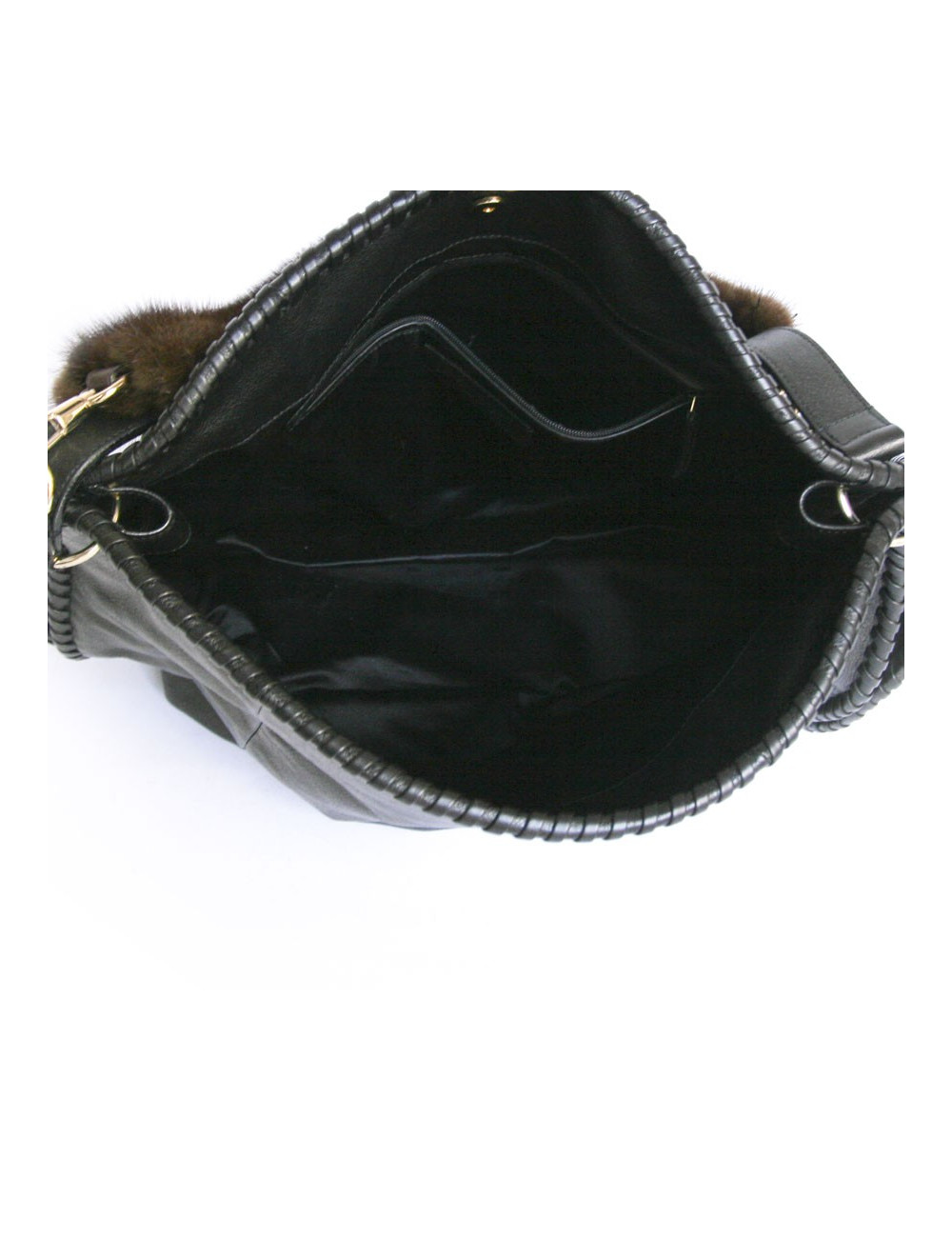 Sac cabas YVES SAINT LAURENT cuir noir et vison