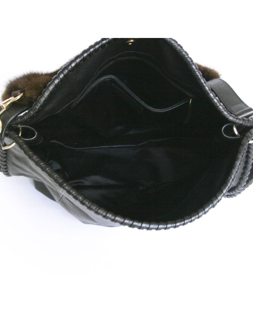 Sac cabas YVES SAINT LAURENT cuir noir et vison