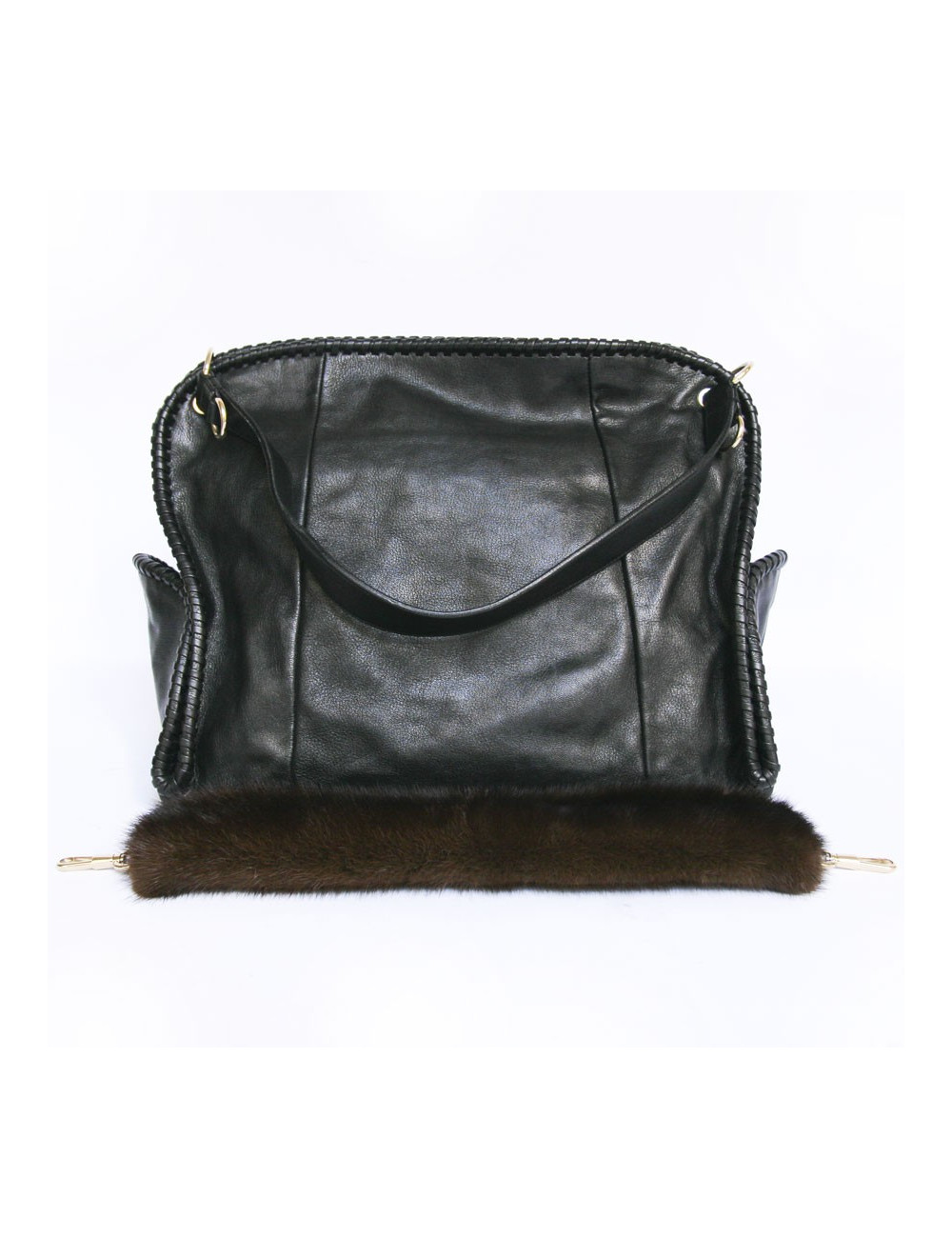 Sac cabas YVES SAINT LAURENT cuir noir et vison