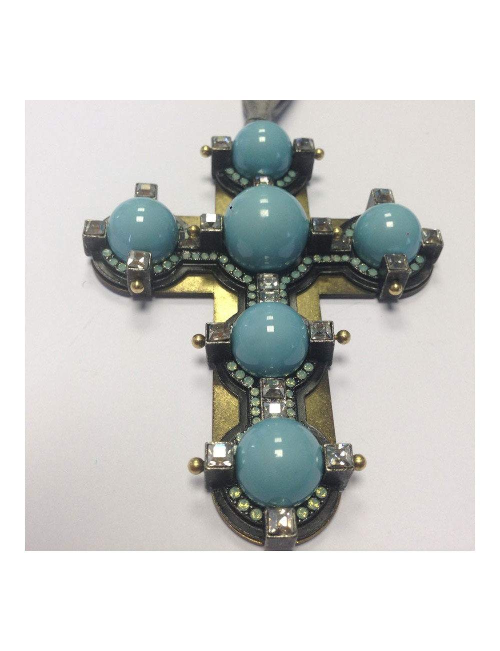 Collier LANVIN croix turquoise et strass de swarowski
