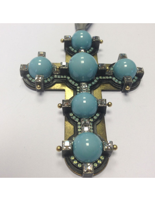 Collier LANVIN crucifix turquoise