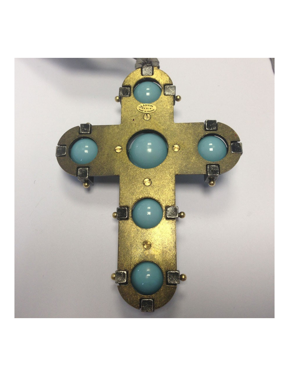 Collier LANVIN croix turquoise et strass de swarowski