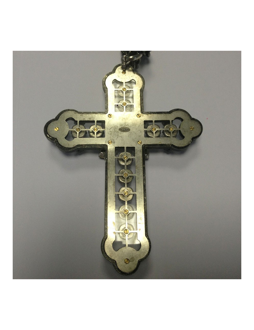 Collier LANVIN croix  XXL en verre et cristaux Swarovski noir et transparent