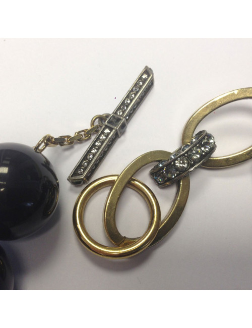 Collier LANVIN tête de tigre en résine ivoire et noire.