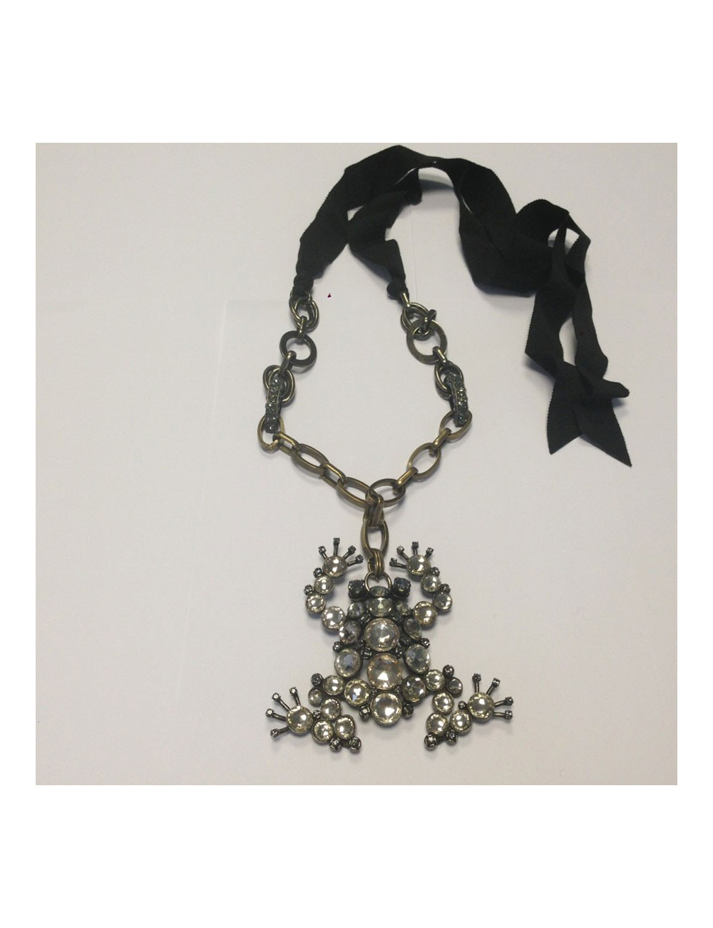 Collier - broche LANVIN grenouille strass et chaîne