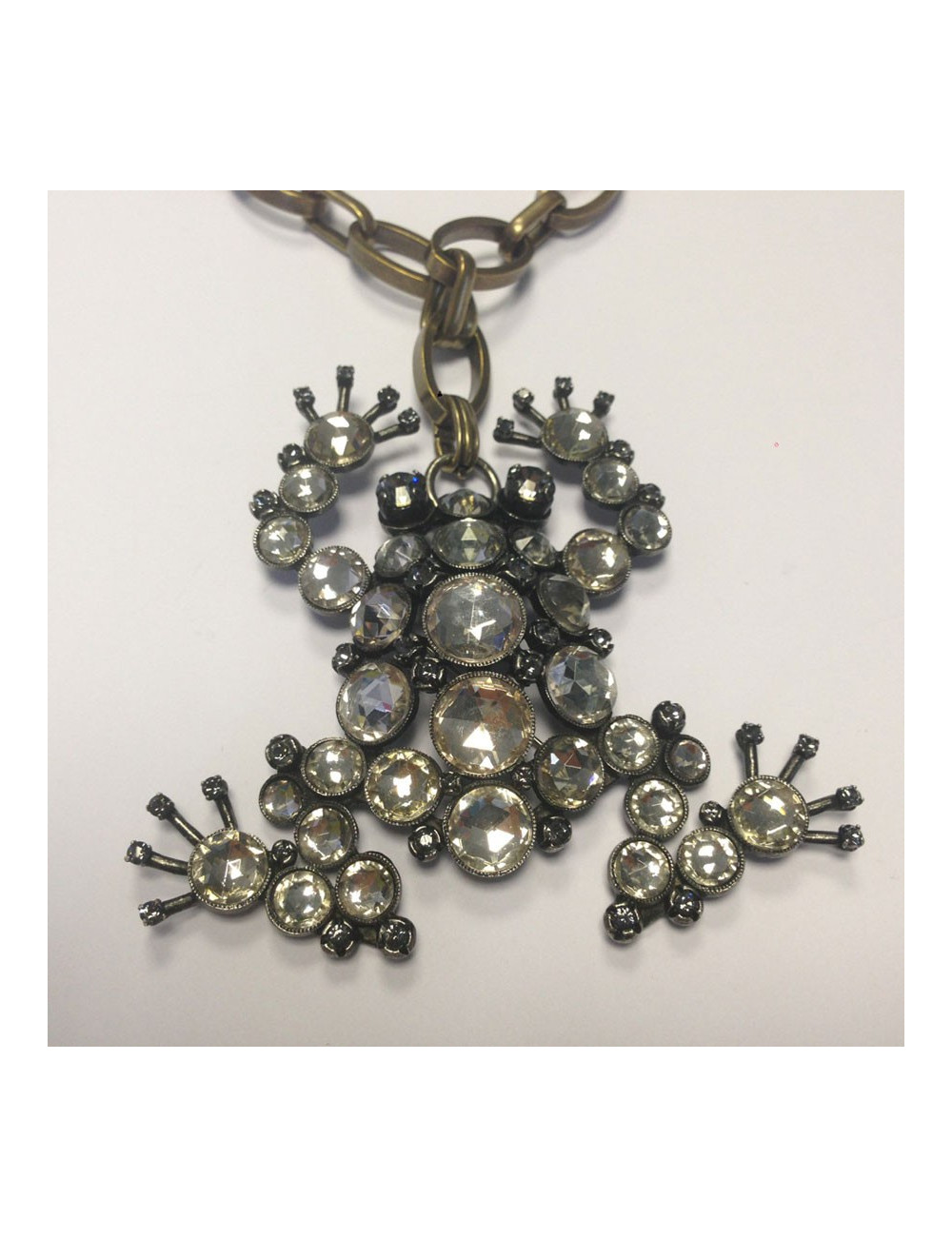 Collier - broche LANVIN grenouille strass et chaîne